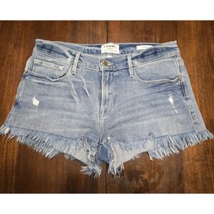 Frame Denim Shorts Womens 27 Blue Distressed Le Cutoff Raw Hem 2" Stretch
